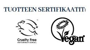 tuotteen sertifikaatit: cruelty free international, vegan